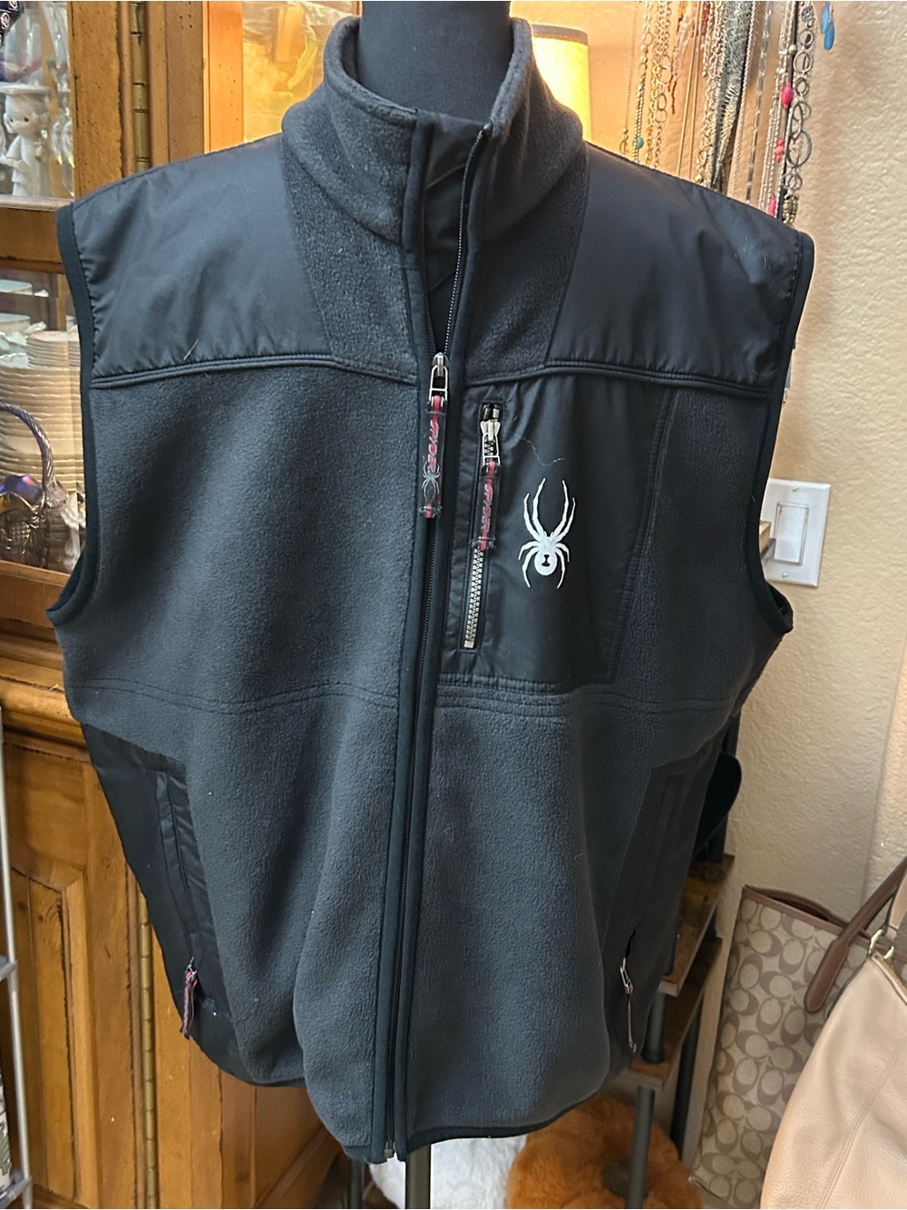 Spyder Black Men's Fleece Vest with Logo